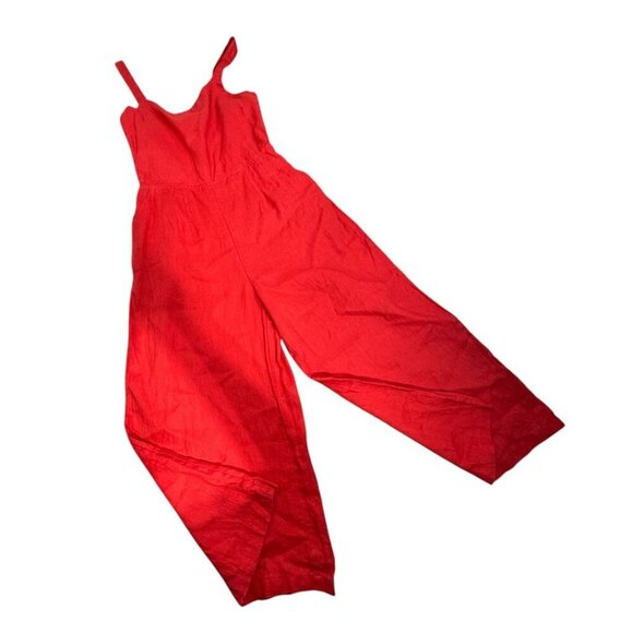 Cynthia Rowley Red 100% Linen Sleeveless Cropped Leg Jumpsuit Women's Size 4 - Picture 2 of 7